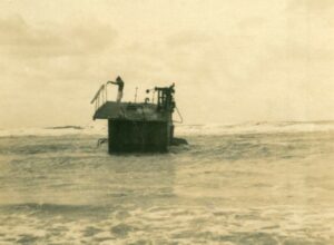 Donald Trounson on board the wreck with a line attached