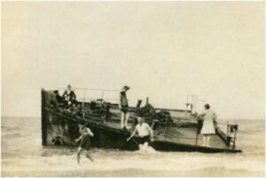 People exploring the wreck.