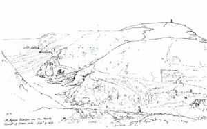 Sketch of Chapel Porth in September 1819 showing the Beacon and Tower.