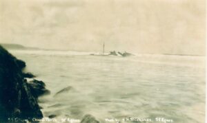 Waves crash over the Eltham.