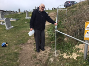 First user of handrail at Phillack Church Cemetery